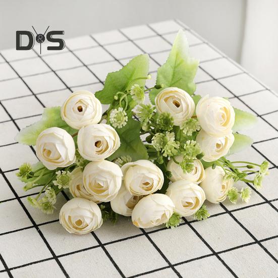 Flori artificiale, rezistente la decolorare, floare de mătase artificială, 15 capete, floare de trandafir artificial, furnituri pentru nuntă