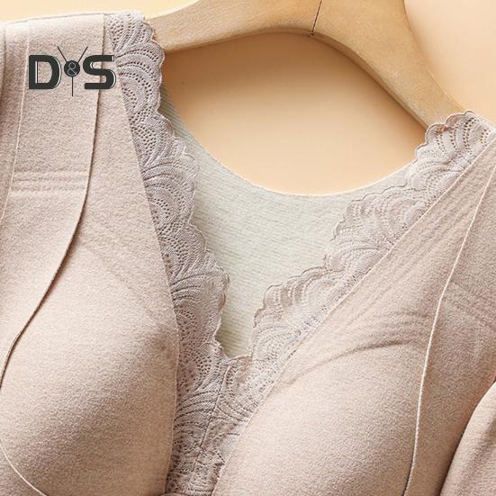 Thermo-Unterteile mit integrierten Brustpolstern. Doppellagige, warme DE-Samt-Langarmpullover-Oberteile, einfarbig, für den Winter, innen und außen
