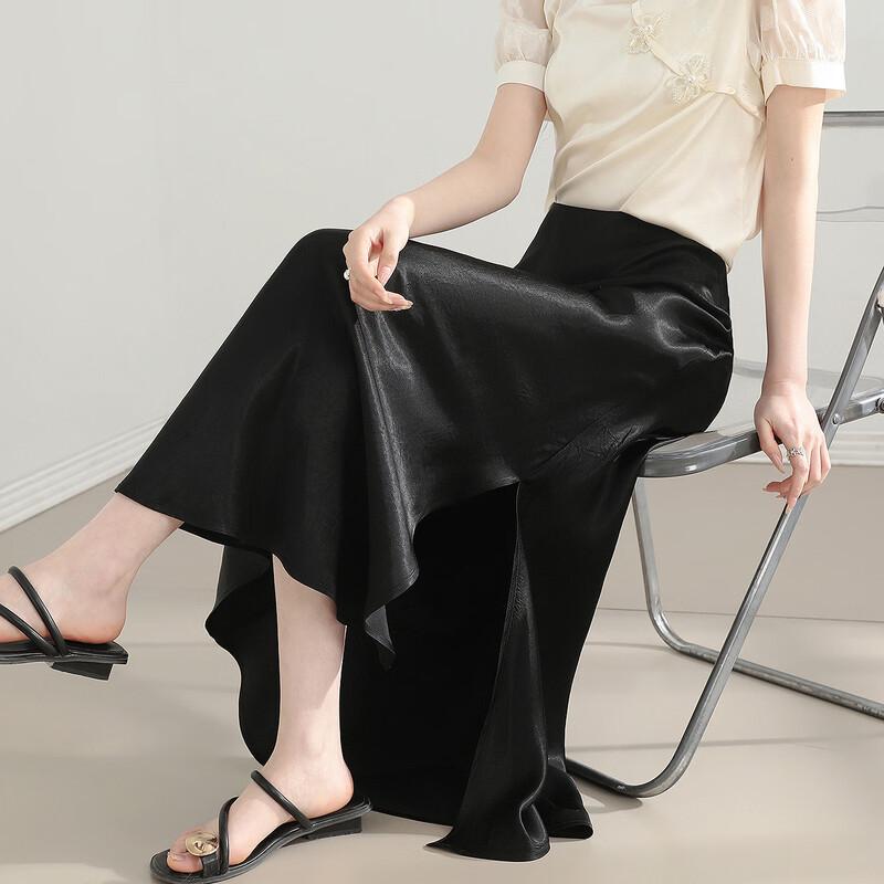Demana Silky 100% Acetate A-line Midi Skirt M чёрный