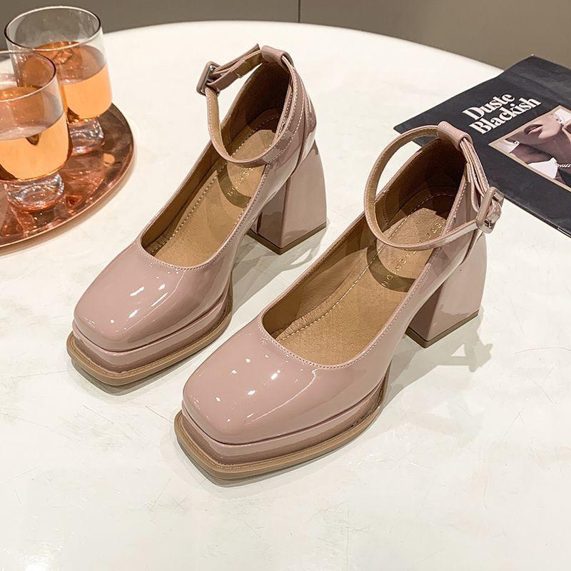 Pink temperament women's shoes 2025 autumn new Mary Jane shoes fashion heightening one-word buckle thick heel high heels single shoes