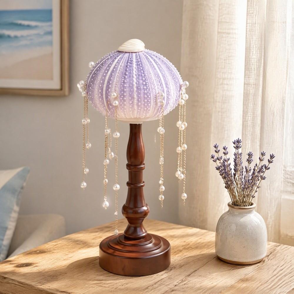 DIY Sea Urchin Shell Table Lamp Vintage European Atmosphere Lamp Ornament Desk Decor  Indoor Room