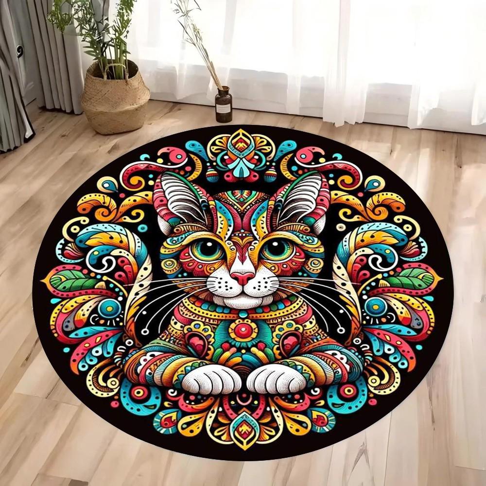 1pc Vintage Bohemian Elk Circular Printed Carpet Vintage Colored Mysterious Floor Mat Living Room Decoration Bedroom Carpet