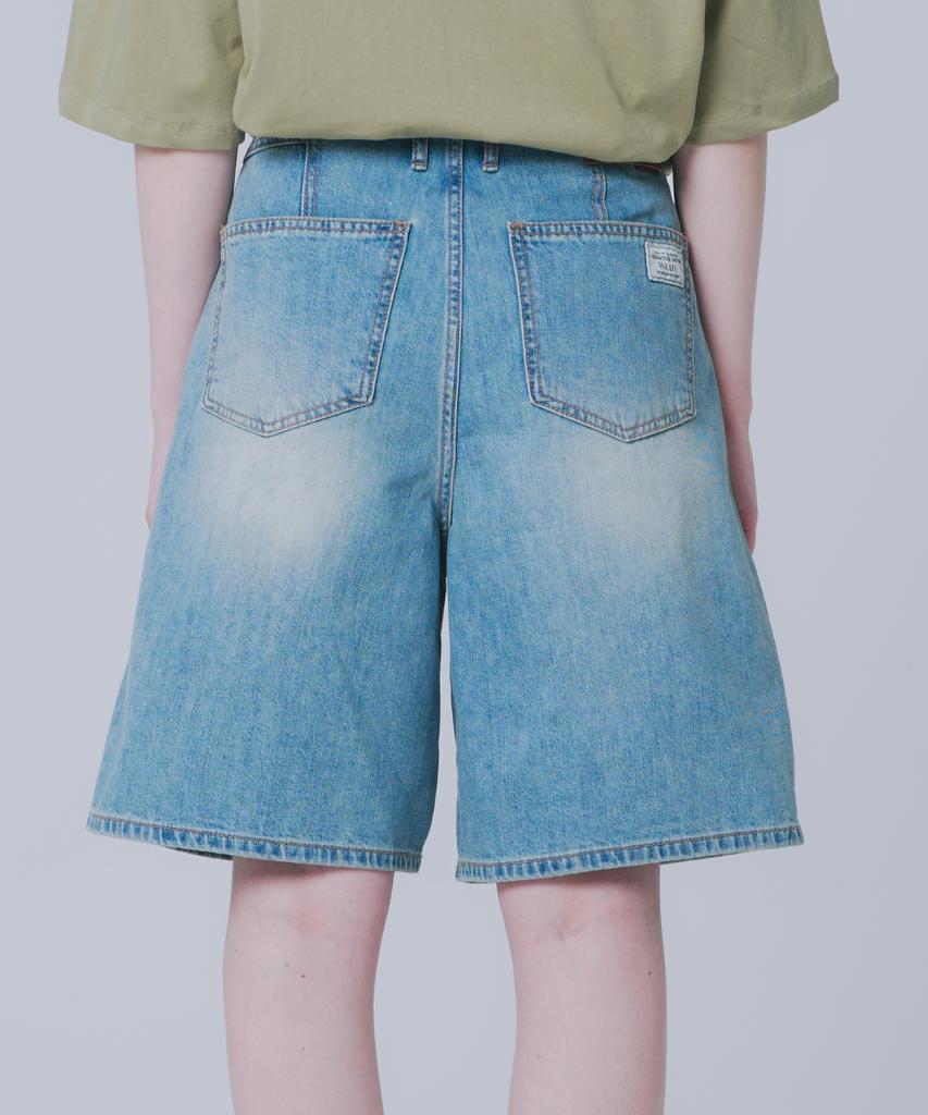 WAARFORWOMAN W1145 Cut-Out Pintuck Shorts_Medium Blue