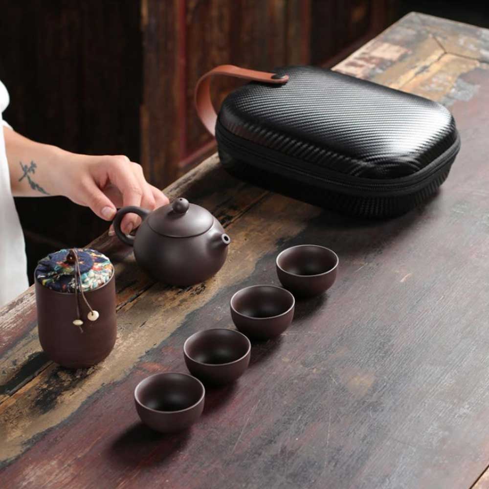 7 Pcs Purple Sand Cup Tea Puer Teapot Portable Outdoor Travel Kung Fu Teaware Ceramic Utensils Ceremony Set Teacup Fine Gift