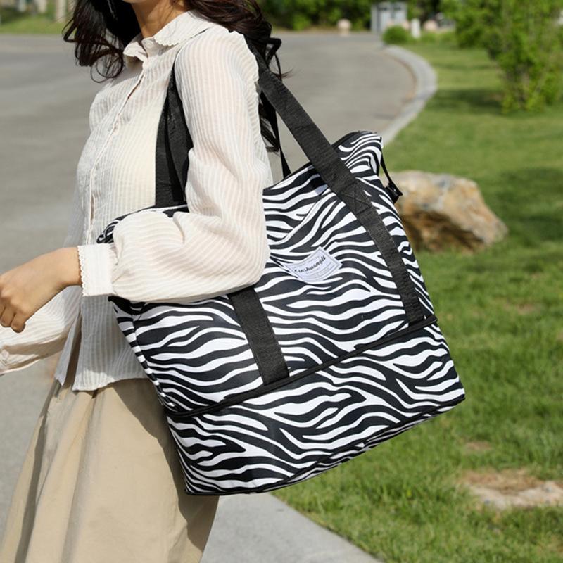 

Новая дорожная сумка большой вместимости с леопардовым принтом, подвесная на ручку чемодана, портативная на плечо, портативная фитнес-сумка, двухслойная, с защитой от брызг