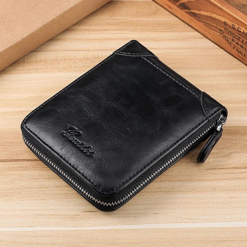 Men s Coin Purse Wallet RFID Blocking Man PU Leather Wallet Zipper Business Card Holder Money Bag Wallet Male чёрный