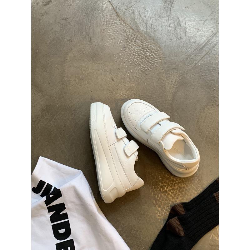 

~ Толстая подошва, увеличивающая рост, кеды на липучках, кожаные маленькие белые туфли, женские новые модели 40