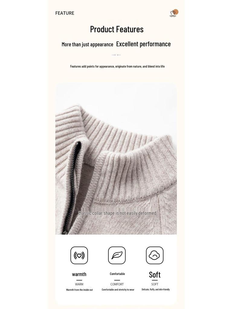 Men's 100% Wool Half-Zip Turtleneck Sweater