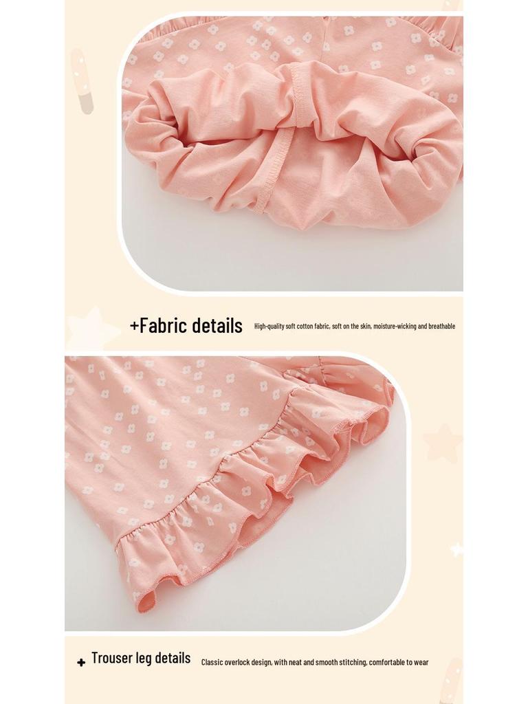 Modny letni dwuczęściowy strój dla dziewczynek - Krótki rękaw, okrągły dekolt, dla małych i średnich dzieci.