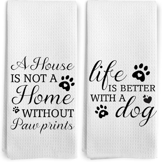 Dog Kitchen Towels Set of 2, Dog Dad Mom Lovers Gifts for Owners Women Men Dish Tea Towels for Kitchen Decor, Pet Lover Gifts Hand Towels for