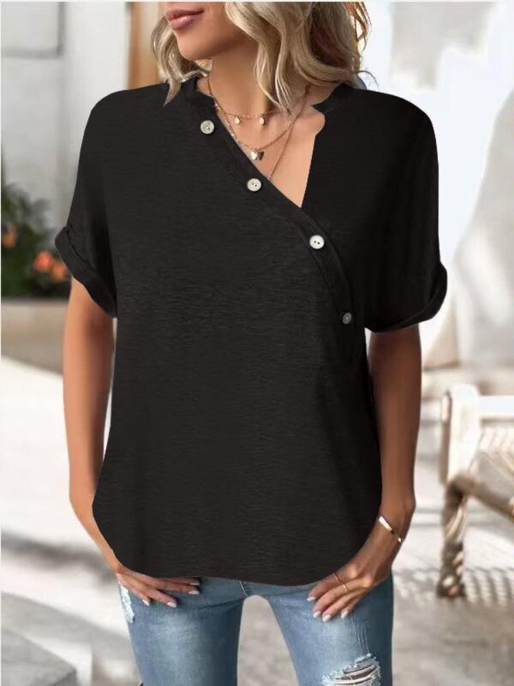 Women's Fashion Solid Color Top Twist Button Spring Summer European American Style