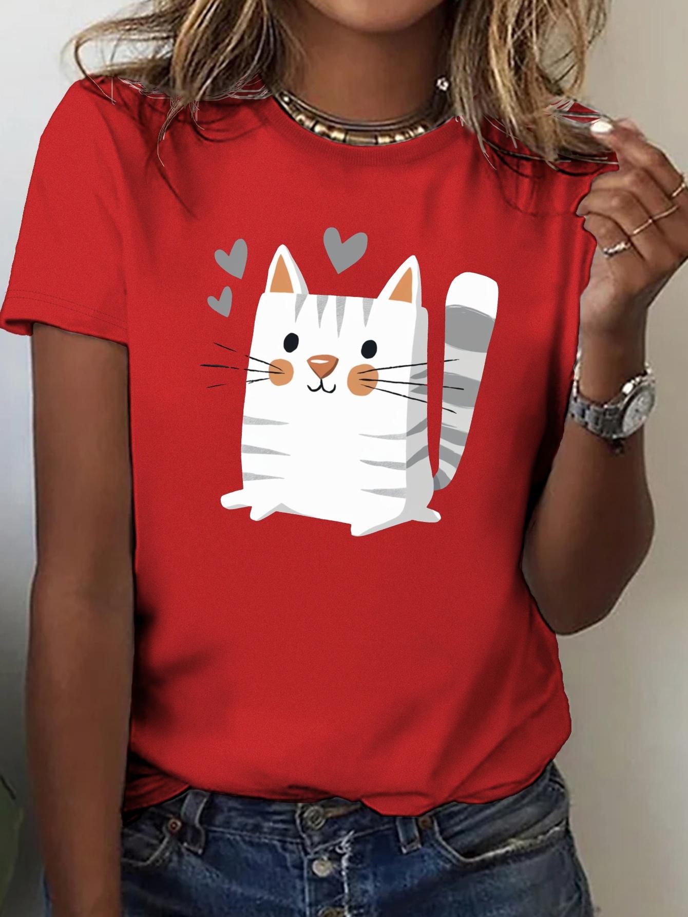 

Women Tshirt Casual Funny Cartoon Cat Print Round Neck Cool Cat T Shirt Short Sleeve Comfortable FeUnisex Casual Clothing 4XL