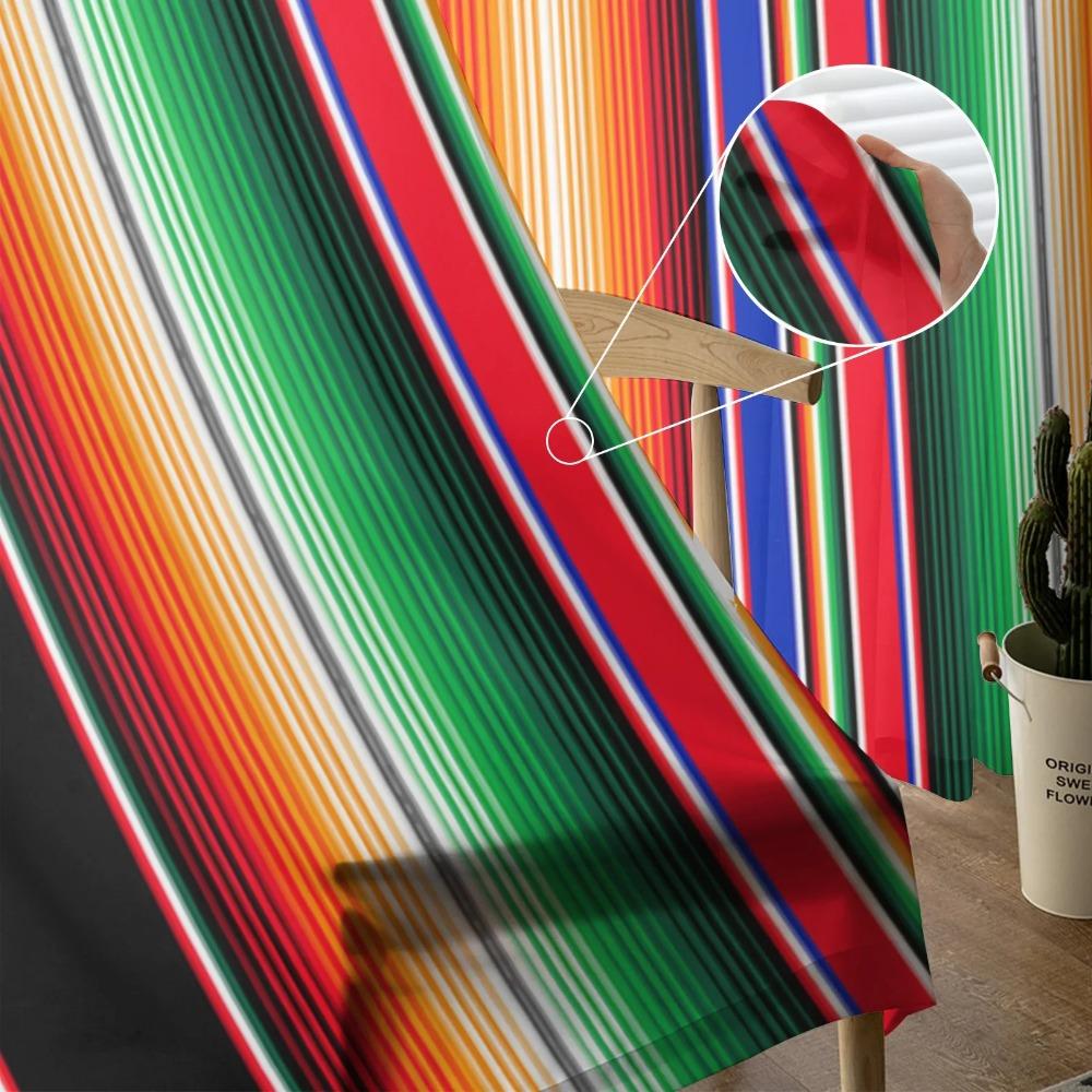 Mexican Stripes Colorful Stripes Sheer Curtains for Living Room Decoration Window Curtain Kitchen Tulle Voile Organza Drapes