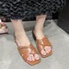 Fashion Rome Sandals and Slippers Summer New Outward Wear Square Toe Open Toe Metal Buckle Soft Sole Non-slip Slip-on Beach Sandals