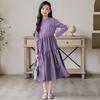 Girls' Spring 2025 Long Sleeve Mori Style Dress with Spliced Big Swing Skirt.