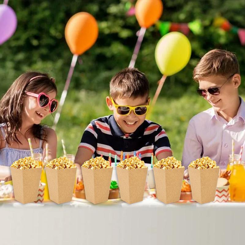 24Pcs Kraft Paper Popcorn Boxes Container Birthday Party Movie Night Fries Cup Snack Buckets Wedding Favors Gift Box Supplies