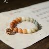 Youlian Natürliches Bodhi-Wurzel-Armband für Männer und Frauen mit Pfirsichholz-Lotus-Anhänger, Farbverlauf Einzelkreis Buddhistische Perlenarmband