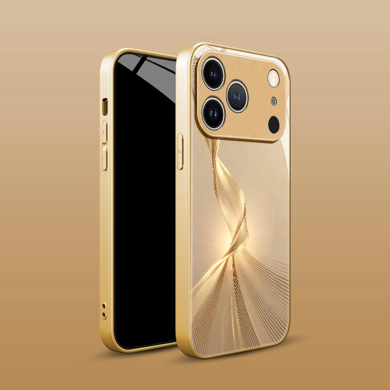 High End Art Gold Wire Texture Pattern Glass Phone Case Suitable for iPhone 17 16 15 14 13 12 11 Pro/Max/Plus Shockproof