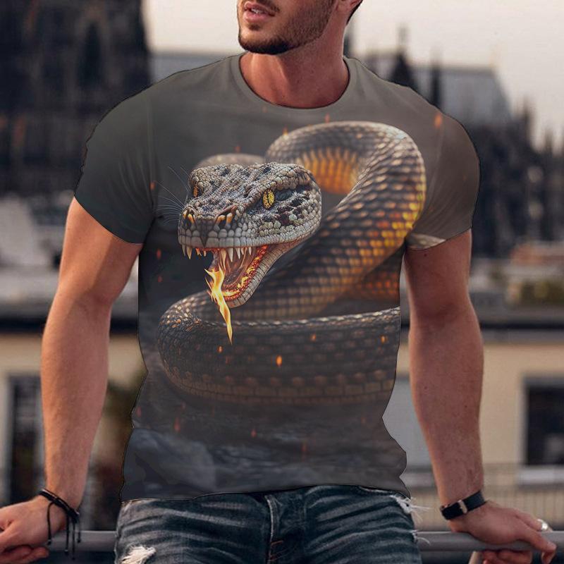 

Летняя мужская модная футболка с короткими рукавами и принтом под змею. Повседневная футболка с 3D-принтом. XL
