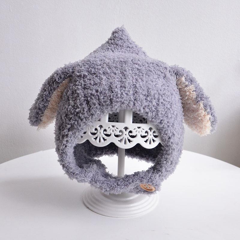 

Милая детская шапочка-бини однотонная плюшевая теплая для младенцев мальчиков и девочек с защитой ушей осенне-зимняя вязаная шапка для малышей