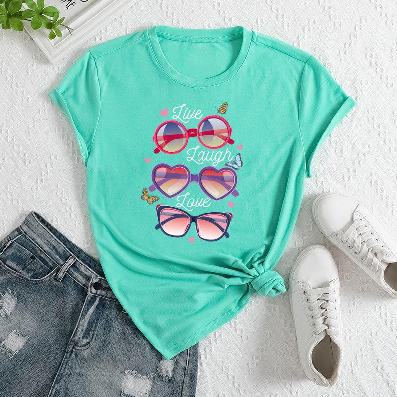 Sommer Damenbrillen Bedruckte Lockere Rundhals Freizeit Reine Baumwolle Kurzarm T-Shirts Damen