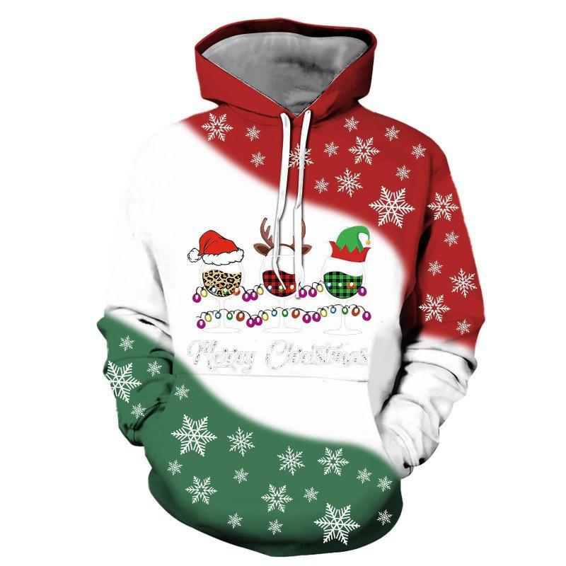 2025 Autumn/Winter Men's Red Wine 3D Christmas Hoodie with Scarf