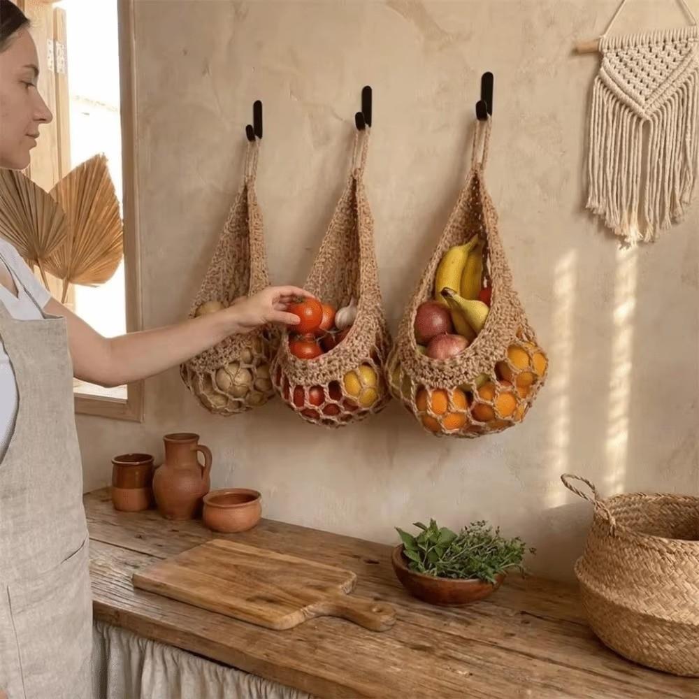 3Pcs/Set Wall Mount Wall Hanging Basket Teardrop Shape Vegetable  Woven Basket  for Kitchen