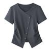 Women's Summer New High End Temperament V Collar Shoulder Short Sleeve Irregular Hem Top
