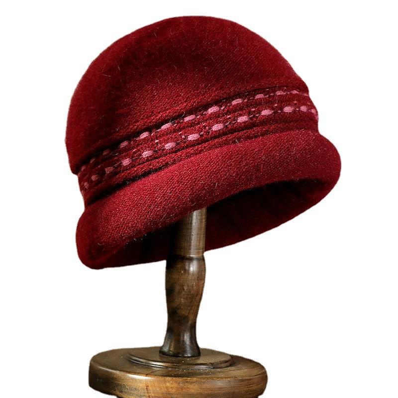 Middle-aged knitted hat women's autumn and winter old lady hat elderly outdoor piled thickened warm wool hat
