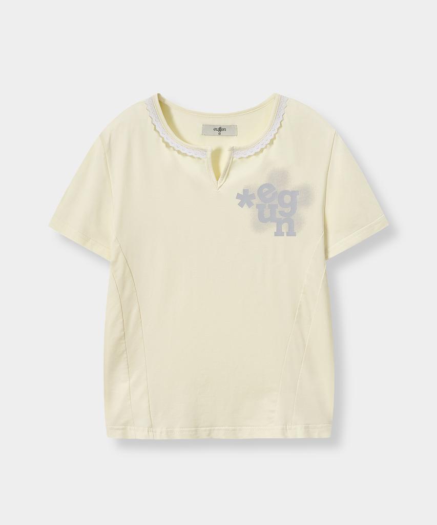 Yujen Lace Neck Semi-Crop Short Sleeve T-Shirt_Cream Butter