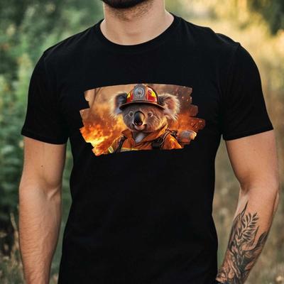 Men's T-Shirt Koala As Firefighter Motif Cotton Size XS To 5XL