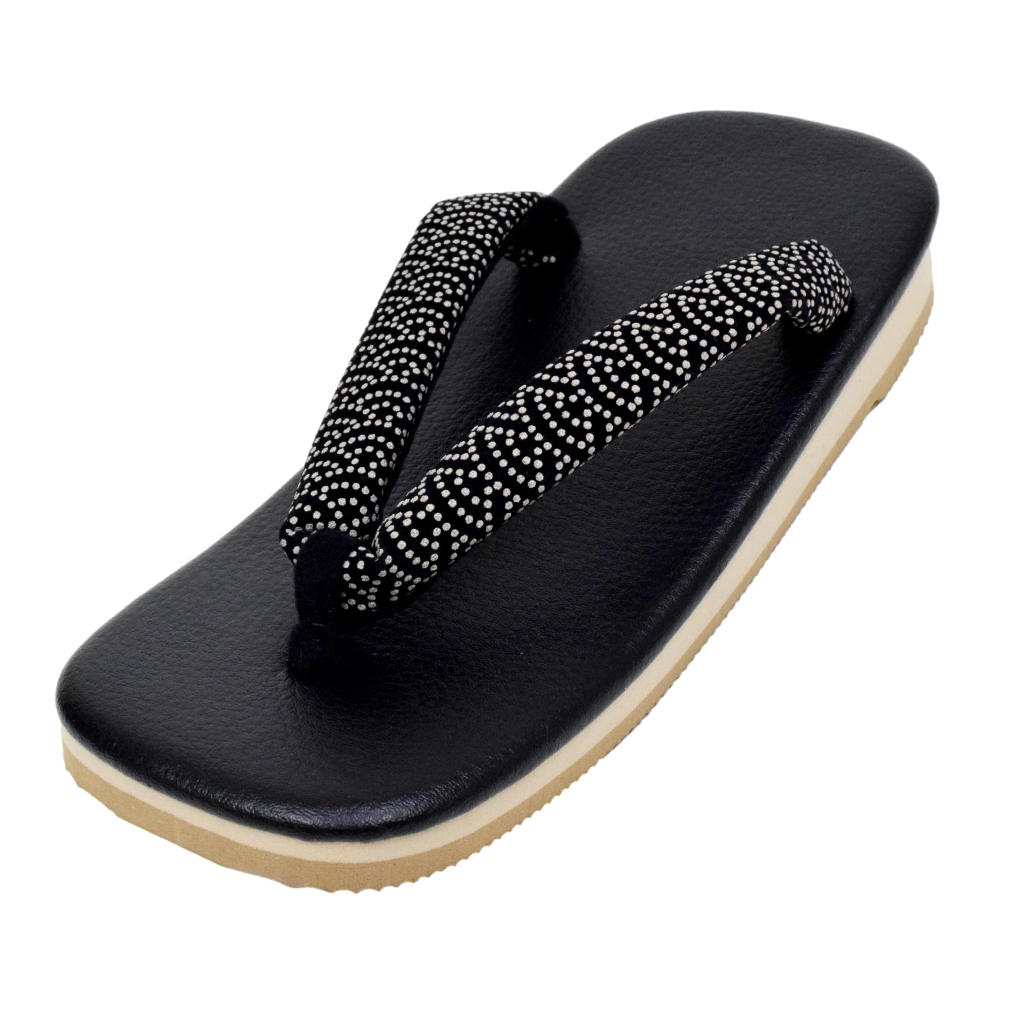 

Faux Leather Geta Sponge Sole 3L Seigaiha [Ai Ai] Sandals, Black, Inden-style Strap, (Seigaiha, measurement_27_point_5_centimeters)