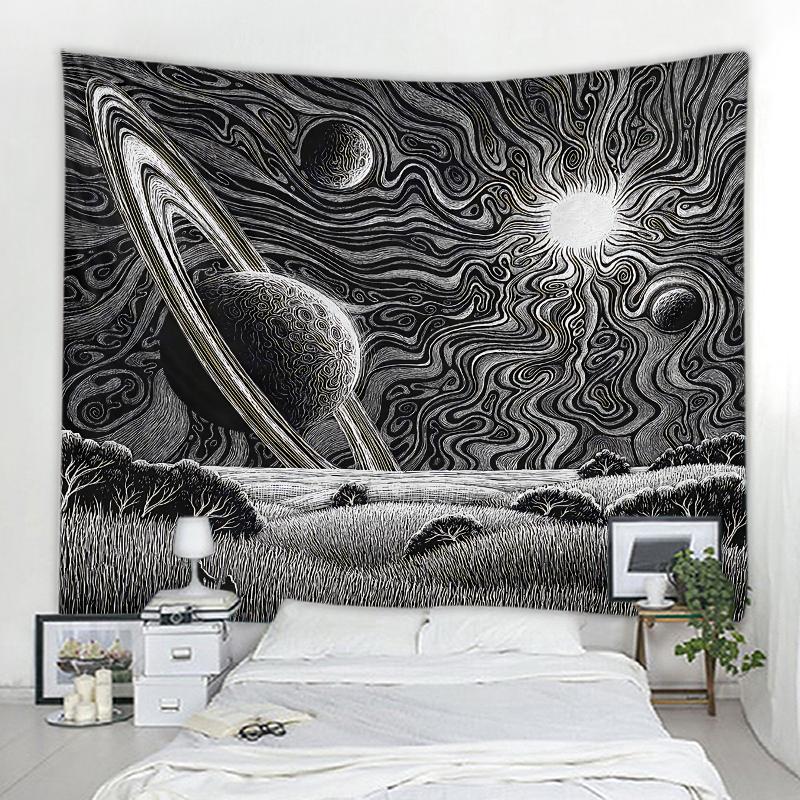 

Черно-белый пейзаж иллюстрации гобелен солнце луна мандала гобелен планета растение настенное украшение спальни комната украшения дома 100X75CM