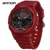 SANDA Military Men Sport Watch Stopwatch Alarm Countdown LED Light Digital Watches 50M Waterproof Dual-Display Quartz Wristwatch