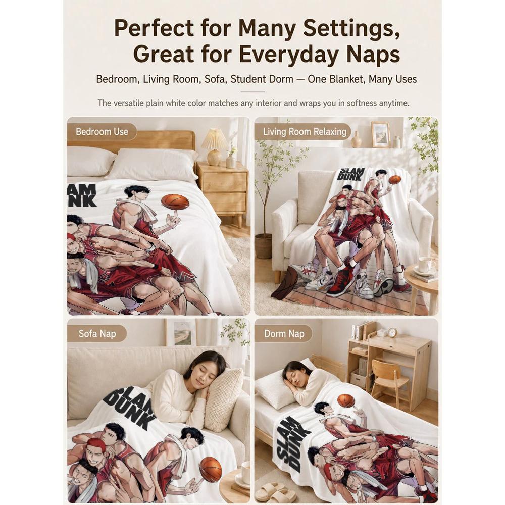 Slam Dunk Anime Basketball Heroes Pattern Flannel Blanket Machine Washable Fleece Blanket For Camping Picnic Home Party Decor New Year Gift