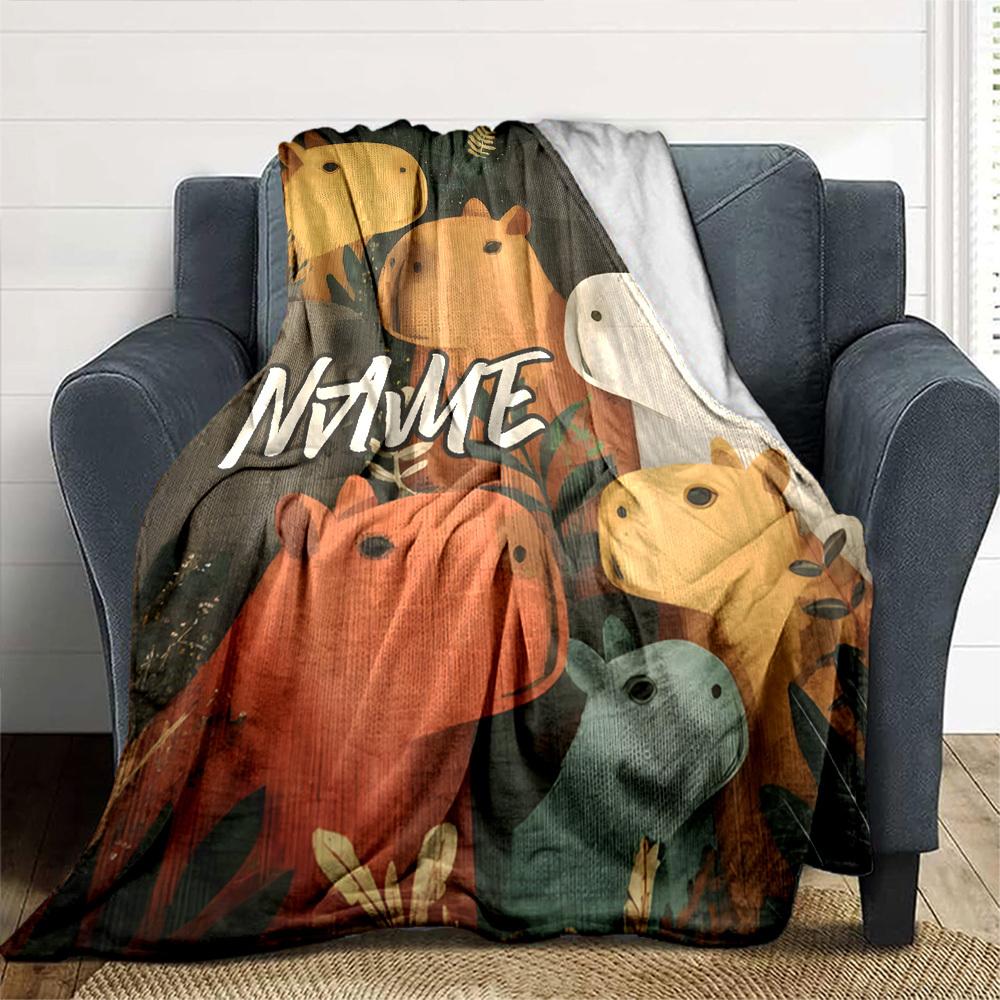 Colorful Capybaras In Nature Lightweight Personalized Blanket Personalized Name Warmthful Decor For Sofa Couch Office Bed Picnics Four Seasons