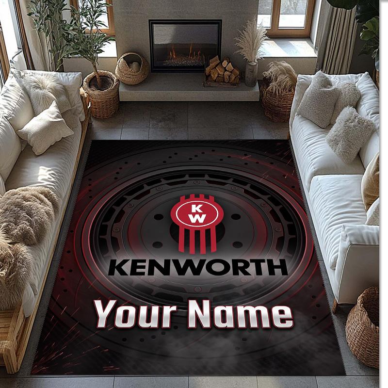 Kenworth Crystal Velvet Rug, Custom Name Text Personalized Non‑Slip Floor Mat for Home Decor Gift