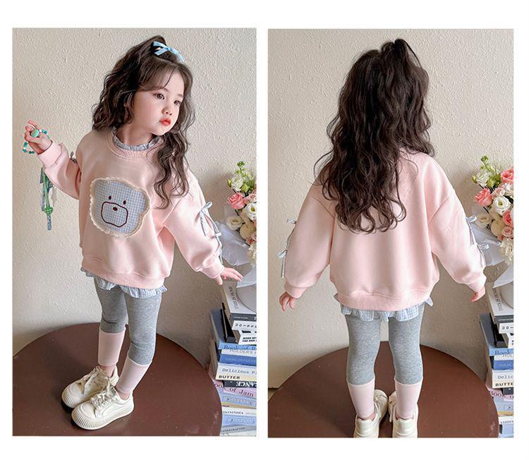 Höst Koreansk Stil Flickors Patchwork Sweatshirt & Leggings Set