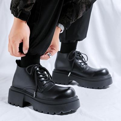 Buty Martin Męskie Jesienno-Zimowe Średnio Wysokie Platforma Wysokie Skórzane Buty Brytyjskie Podwyższające Lokomotywowe Robocze Botki 18955-R