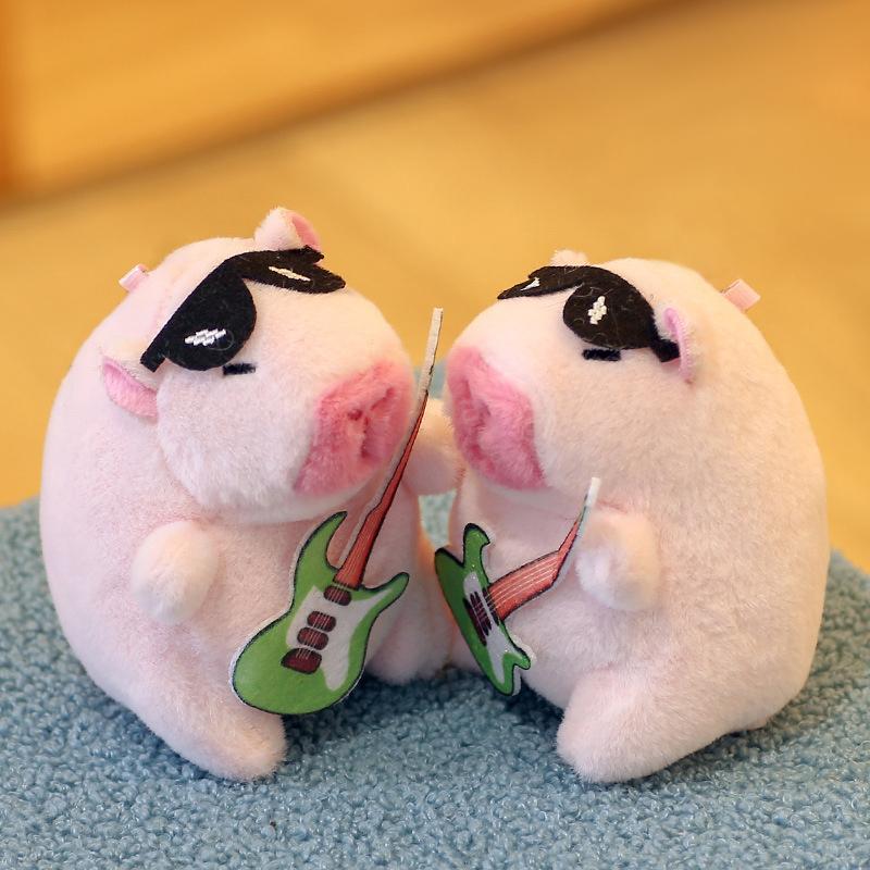 Guitar Kapibala Plush Toy Cartoon Capybara Pendant Soft Stuffed Doll Keychain Car Key Ring Backpack Bag Decor