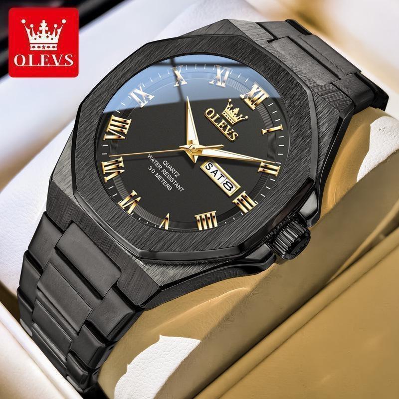 OLEVS Luxury Man Watch Classic Fashion Roman Scale Dual Calendar Waterproof Luminous Stainless Steel Original Quartz Wristwatch
