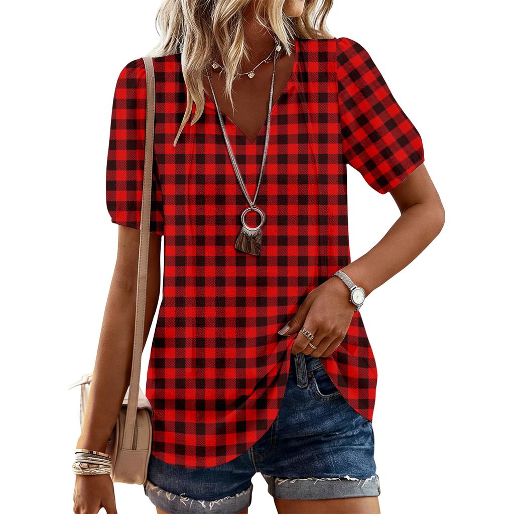 Women's Fashion Casual Checkered Print Top