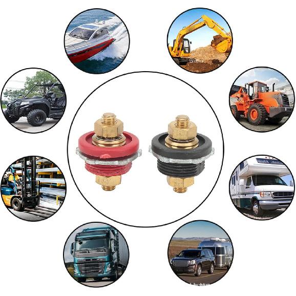 Battery Terminal Connector, Pack of 2 3/8in Thru Panel Battery Terminal Connector 250A Positive Negative Junction Stud Post for Cars RVs Ships Yachts