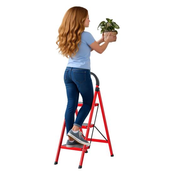 Step Ladder, 3 Step Ladder Folding Step Stool, Multi-Purpose Collapsible Ladder for Home or RV Outdoor Work, Heavy Duty 330 Lbs Load (White, Red)