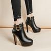 Autumn Winter Women's Ankle Boots 12.5cm Super High Heel Black Leather Boots Thick Heel Fashion Belt Buckle Platform Shoes