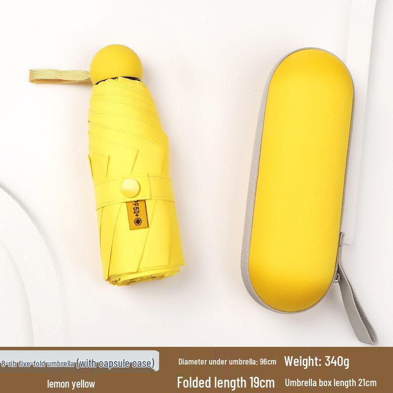 Women's Dual-Use Mini Umbrella: Compact Five-Fold Design, Thickened Fabric, Black Glue for UV Protection, Custom Logo Option