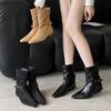 Autumn and Winter New Pointed Thick Heel Short Heel Temperament French Fashion Sexy Beautiful Women Short Boots