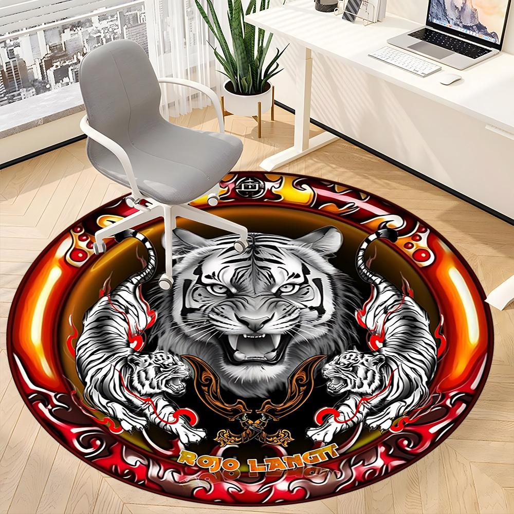 1pc Tiger Emblem Carpet for Office Non-Slip, Round Carpet, Soft & Comfortable, Carpet for Office, Lightweight Round Floor Mat
