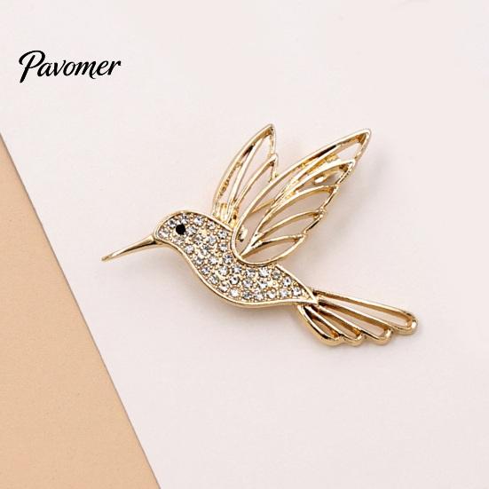 Golden Tone Bird Brooch Bling Rhinestone Hummingbird Brooch, Hollow Flying Alloy Daily Wear Pin, Jewelry Accessory for Coats Scarves Dresses