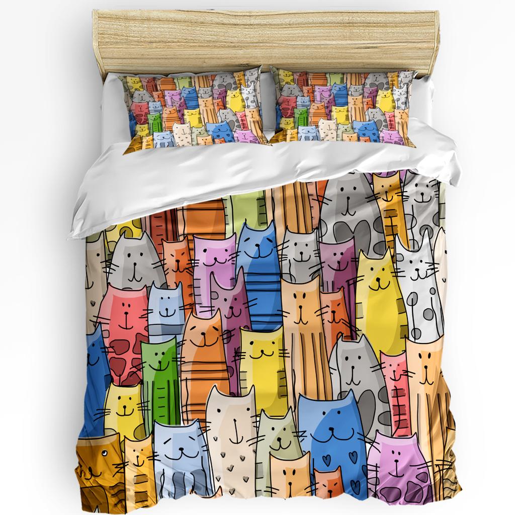 Cartoon Animal Color Cat Duvet Cover Bed Bedding Set Double Home Textile Quilt Cover Pillowcases Bedroom Bedding Set No Sheet